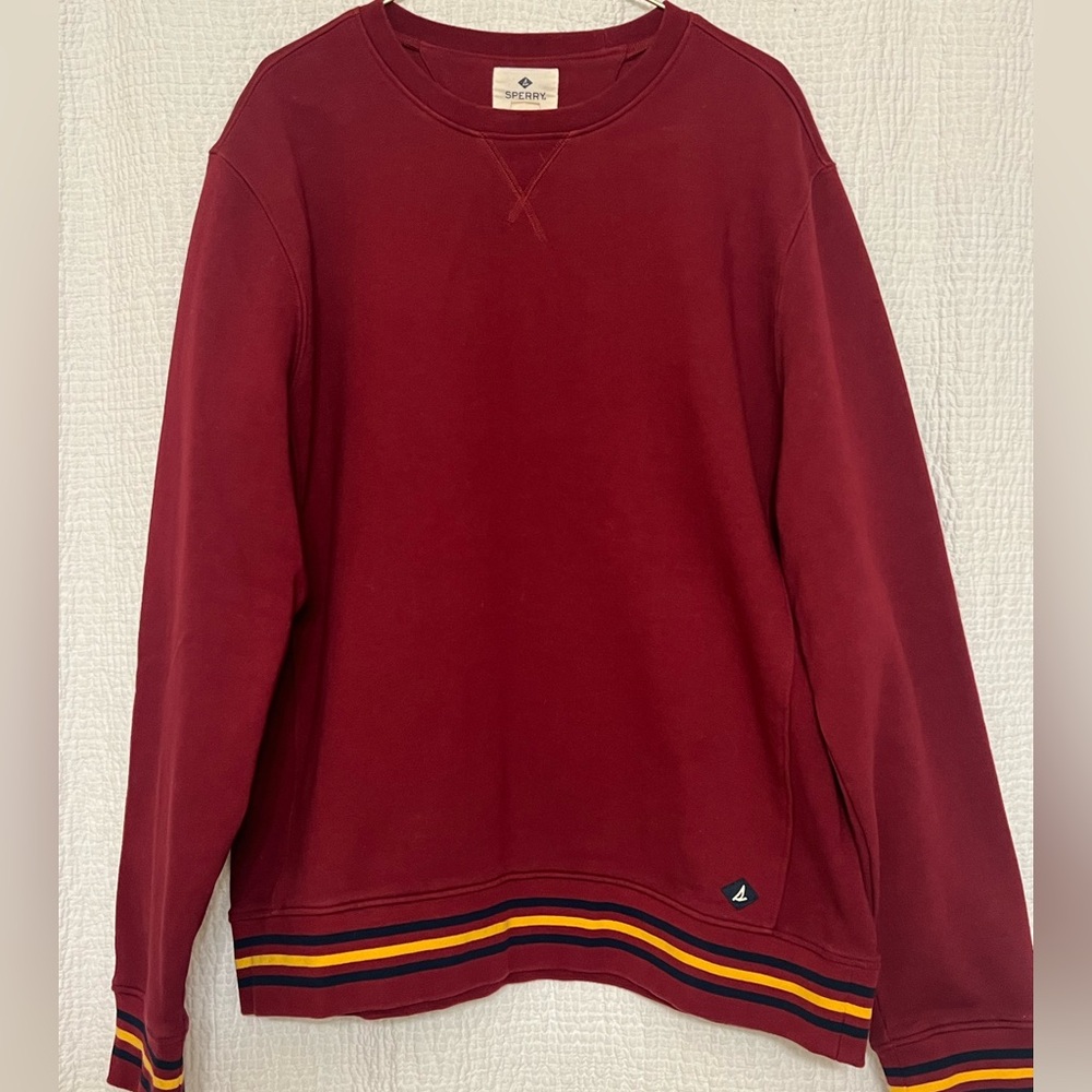 Sperry Men’s Burgundy Stripe Trim Crewneck Sweatshirt — Size L